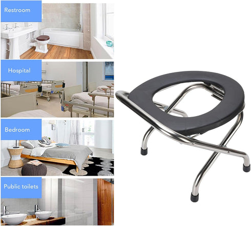 NOENNULL Portable Toilet for Camping, Stainless Steel Foldable Camp Toilet, Portable Camping Toilet with Soft Seat