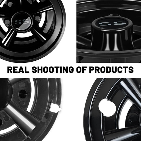 Golf Cart SS Wheel Covers Hub Caps for EZGO, Club Car, Yamaha - 8 Inch Snap-on Installation, Set of 4