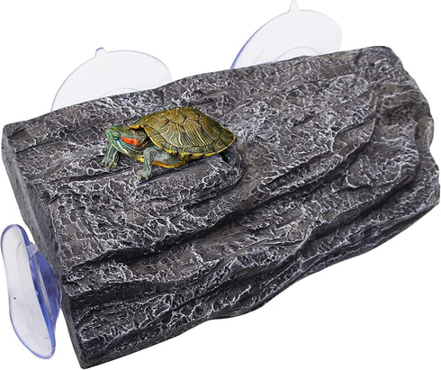 Turtle Floating Basking Platform - Artificial Bark Decor for Aquariums, Includes 3 Suction Cups for Easy Installation