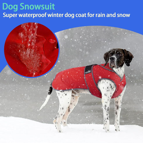 MIGOHI Reflective Waterproof Dog Coat, Medium, Red, Fleece Lined