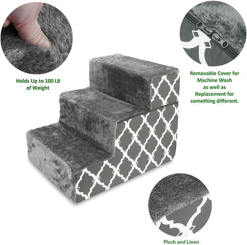 Best Pet Supplies Foldable Foam Pet Steps for Small Dogs & Cats, Portable Ramp for Couch, Non-Slip Support, Gray