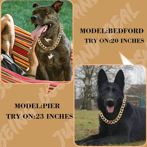 18K Gold Plated Dog Chain Collar, 3/4 Inch Width Cuban Link Durable Necklace for Pit Bulldog, 26 Inch, Gold