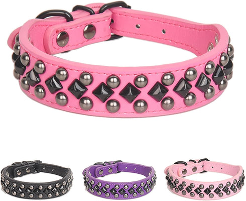 Spiked Studded Dog Collar, Soft PU Leather Adjustable Collars for Small Medium Large Dogs
