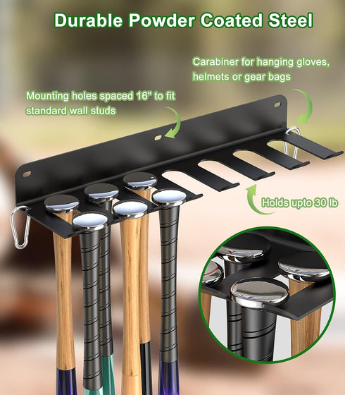 QBA Wall Mount Baseball Bat Holder, Heavy Duty Steel Rack for 14 Bats, Organizer for Dugout Fence