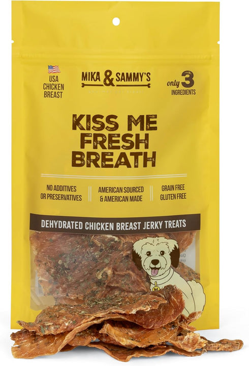 Mika & Sammy's Gourmet Chicken Jerky Dog Treats Made in USA, Kiss Me Fresh Breath, 5oz Bag