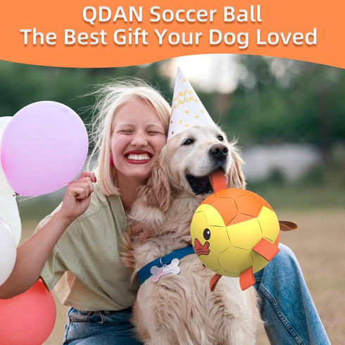 Dog Toys Soccer Ball with Straps - Interactive Tug of War Toy, Durable Dog Balls for Medium & Large Dogs (Duck, 8 Inch)