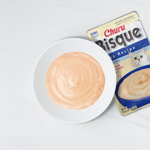 INABA Churu Bisque for Cats, Creamy Lickable Purée Side Dish, 1.4 Ounces per Pouch, Chicken with Beef Recipe - 12