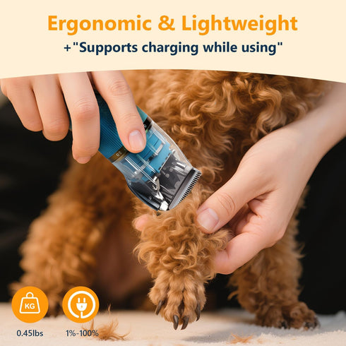 50dB IPX5 Dog Clippers for Grooming Thick & Matted Hair - Titanium Blade, Ultra-Quiet, Waterproof & Cordless | Patented