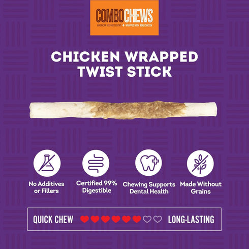 Combo Chews Beefhide Twist Sticks 5" with Chicken Meat Wrap Dog Chew Treats, 22 Count/1 Pack