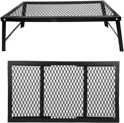 Portable Outdoor Folding Table, Camping Table with Aluminum Top & Mesh Layer, Light Metal Grill for BBQ