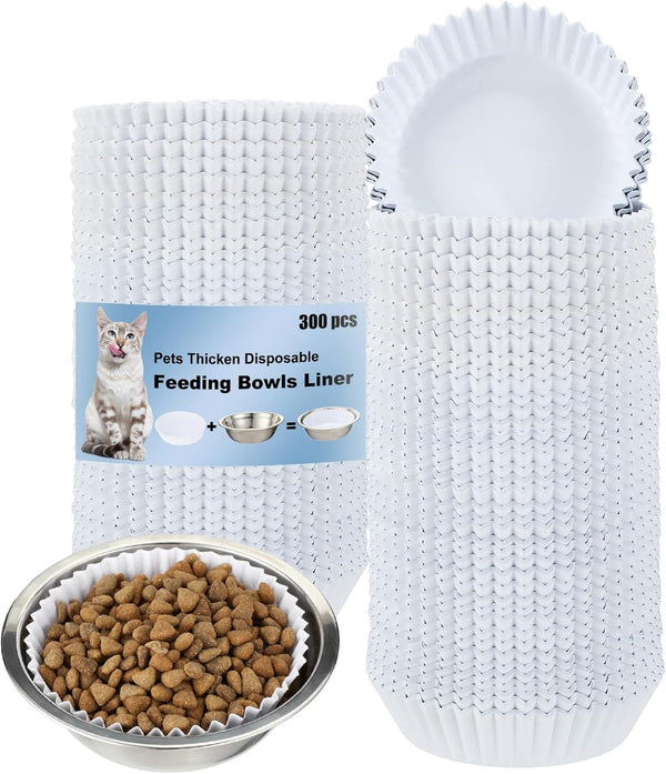 Hushee 300 Pcs PET Disposable Feeding Bowls Liner - Small Paper Bowls for Cat Food, 4 x 1.2 Inch for Small Dogs