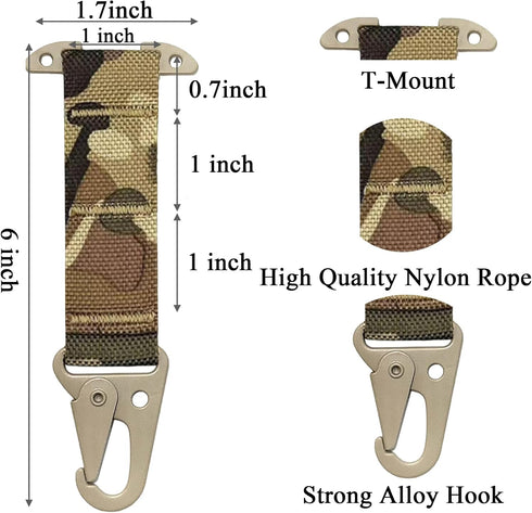Tactical Gear Clip with T-Mount 2Pcs Tactical Battle Belt Accessories Molle Belt Clip Tactical Key Holder Snap Hook Molle Attachment Clips for Tactical Vest