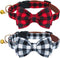 KUDES Adjustable Plaid Dog Collar with Bow, 2 Pack Set, Best Pet Gift for Small, Medium, and Large Dogs, Red & Black