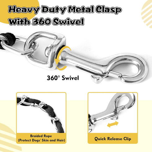 Chew Proof Chain Dog Leash, Heavy Duty Metal Chain & Nylon Rope with Padded Handle for Medium Large Dogs Training