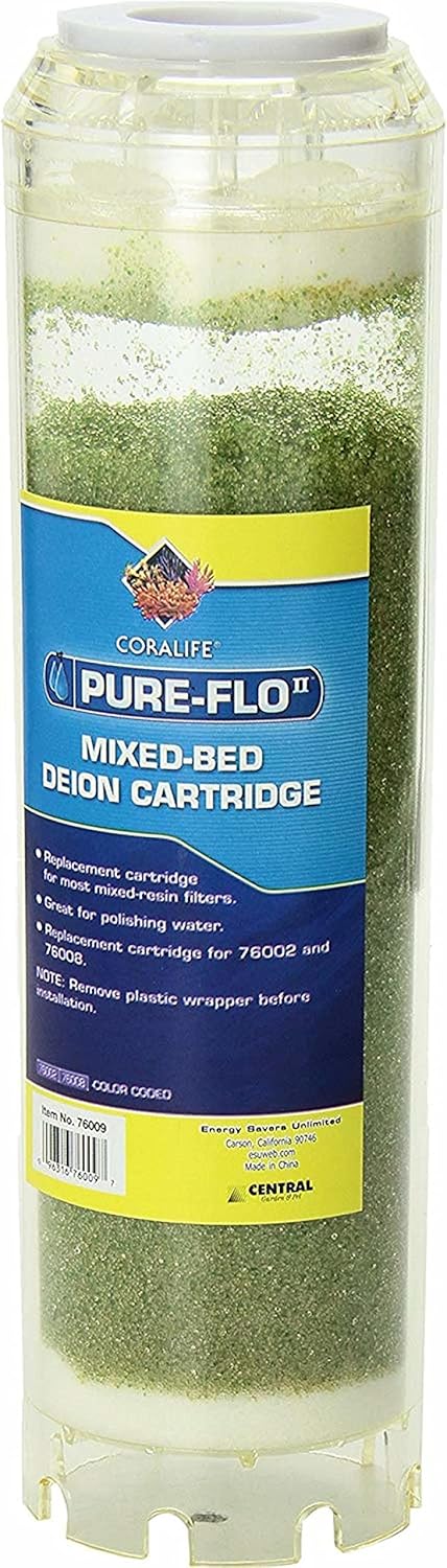 Coralife Aquarium Fish Tank - Marine Salt Water Pure-Flo Mixed-Bed Deion Cartridge, 9.5 Inch