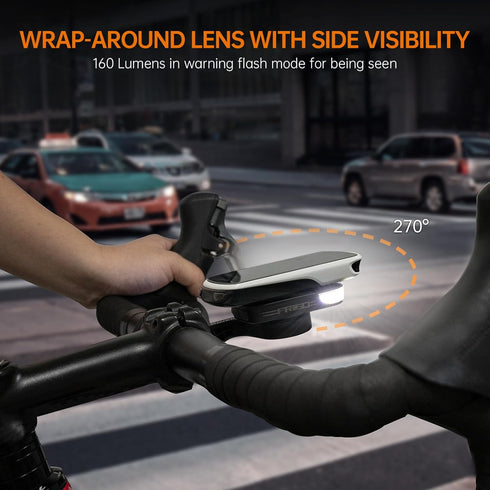 RAVEMEN FR160 Compatible with Garmin Cycling GPS Computer - IPX6 Waterproof Bicycle Front Light with 6 Modes