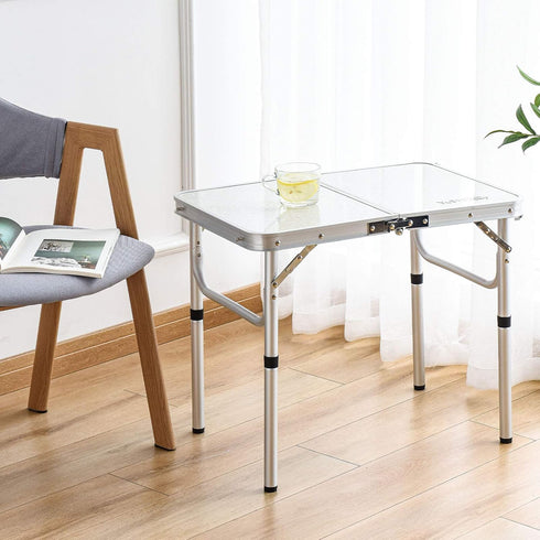 Folding Camp Table Small, 24''L x 16''W with Adjustable Height Legs for Indoor Outdoor Lightweight Dining