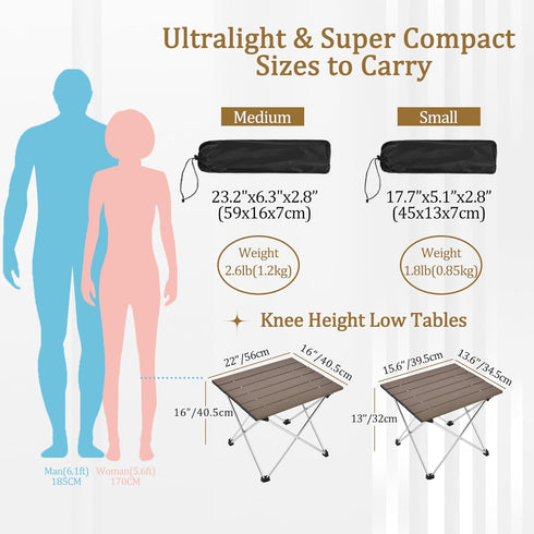Grope Portable Camping Table with Aluminum Table Top, Folding Beach Table Easy to Carry, Prefect for Outdoor, Picnic