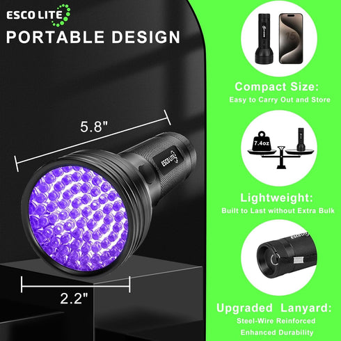 ESCO LITE UV Flashlights Black Light for Pet Urine Detection, 51 LED Flashlight for Stains