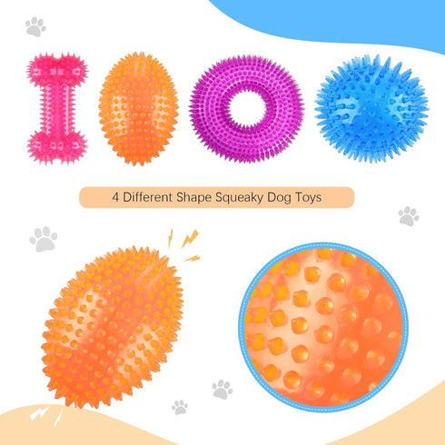 4 Pcs 4.5'' Spiky Squeaker Football Dog Toy for Medium Large Dogs, Spiky Balls for Aggressive Chewers