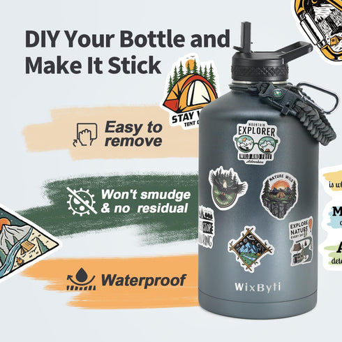 One Gallon Insulated Water Bottle, 128oz Large Sports Stainless Steel Jug with DIY Stickers, Leak-proof Triple Wall