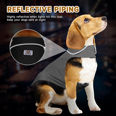 Fleece Dog Coat, Reflective Pet Jacket for Cold Weather, Extra Large to Small Pets (Grey, S)