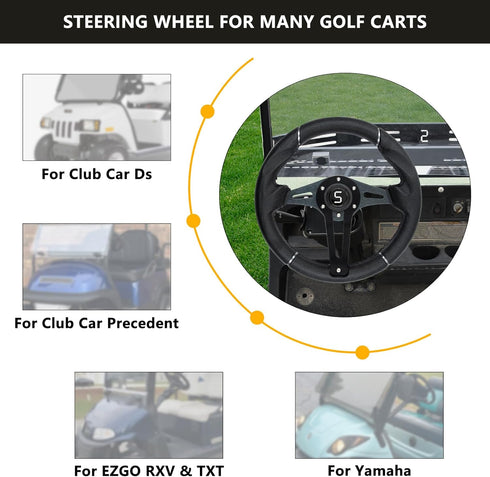 Golf Cart Steering Wheel - 12.5"/320mm Universal for Club Car DS, Precedent, EZGO RXV & TXT, Yamaha (Style 1)