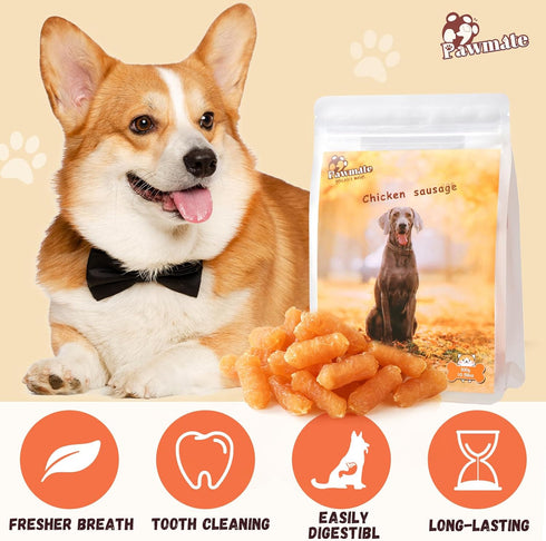 10.6 oz Pawmate Dog Treats Chicken Sausages, Natural Chicken Jerky Training Treats with Glucosamine, Chondroitin, MSM