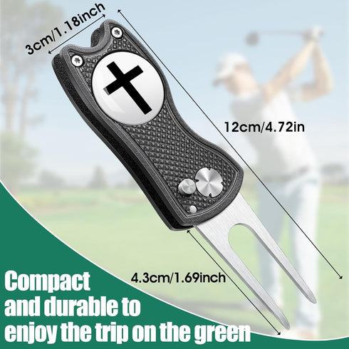 Golf Divot Repair Tool with Magnetic Ball Marker - Stainless Steel Foldable Divot Tool & Golf Divot Tool Featuring