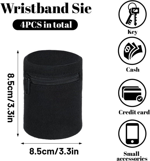 DOPENSPI 4PCS Wrist Wallet, Wrist Sweatband with Zipper Breathable Wristbands Ankle Wallet Coin Keys Storage Pouch