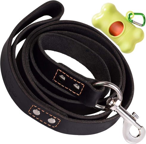 ADITYNA Heavy Duty Leather Dog Leash, 6 ft x 1", Strong and Soft Training Leash for Large Dogs, Black