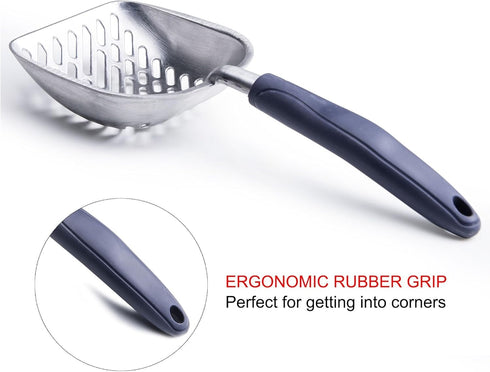 Cat Litter Scoop, Aluminum Alloy Sifter with Long Handle, Deep Shovel Poop Sifting for All Cat Litter Types