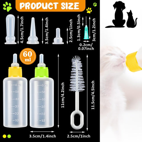 17 Tondiamo Pcs Kitten Bottle Feeding Kit Puppy Bottles for Nursing Puppy Milk, Replacement Nipples Cleaning Brushes