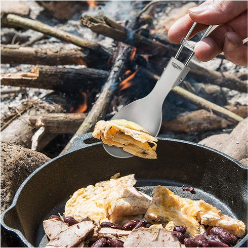 GADIEMKENSD Ultralight Outdoor Titanium Folding Spoon, Healthy Camping Scoop, 18g