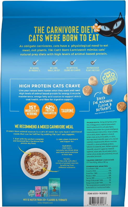 Tiki Cat Born Carnivore High Protein, Herring & Salmon Meal, Grain-Free Baked Kibble, Dry Cat Food, 5.6 lbs Bag