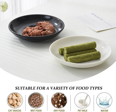 Ceramic Cat Food Bowl Set - 4 Pack Healthy Wide Shallow Dishes for Food and Water, Anti Whisker Fatigue Feeding Bowls