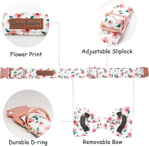 Dog Collar - Floral Dog Collar Bows for Dogs Bowtie Adjustable Dog Collar Girl Pet Gift Spring Dog Collar for Medium Small Large Dogs