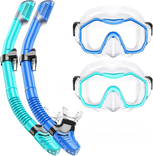 Snorkeling Gear for Adults, Dry-Top Snorkel Set with 180° Panoramic Diving Mask for Swimming