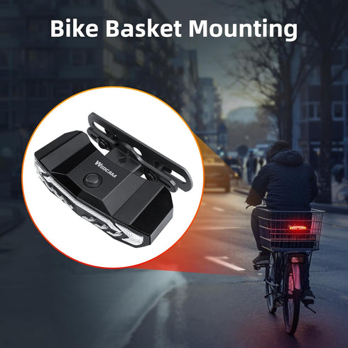 WSDCAM Bike Basket Tail Light, Turn Signals and Brake Light, Bike Alarm Horn with Remote, Rechargeable Rear Light