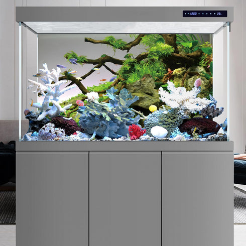 AWERT 48x18 inches Branches Aquarium Background, Stone River Bed & Lake Fish Tank Background, Green Algae Vinyl