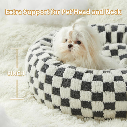 BFPETHOME Round Donut Dog Bed for Small Dogs, Calming Indoor Cat Bed with Non-Slip Bottom, Machine Washable Plush