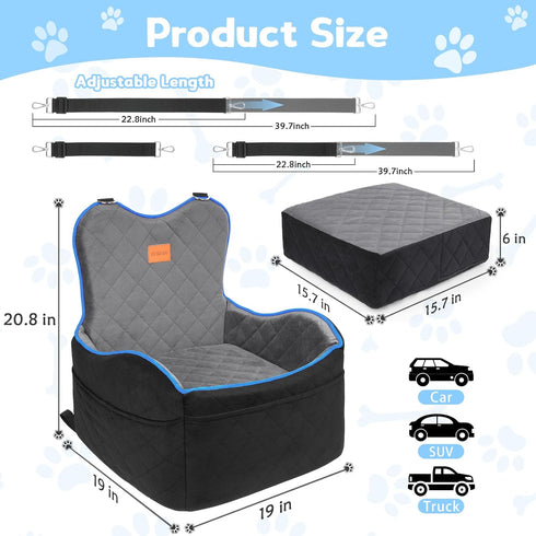 FURFAMDOGG 6 Inch 3 3 Elevated Dog Car Seat, Booster Car Seat for Small/Medium Sized Dog Fits in Front/Back Seat