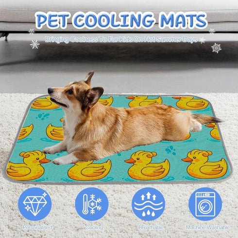 imiBBWQu Summer 27" 22" Cooling Pad Duck Yellow Blue Drop Cooling Dog Mats Washable Pet Pad Dog Waterbed Crate Mat