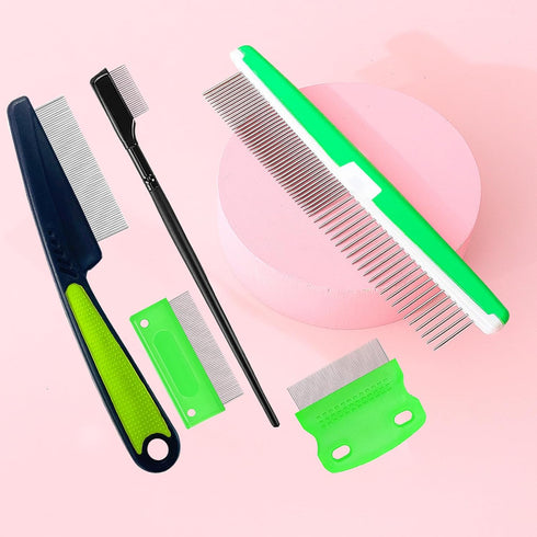 5 Pieces Pet Grooming Comb, Rubber Handle Dog Hair Comb for Removing Eye Mucus, Knots, Mats, and Tangles