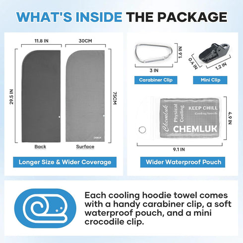 CHEMLUK 2 Packs Cooling Hoodie Towel: Cooling Towels for Neck and Face, Quick-Dry Absorbent Soft Breathable Sweat Neck
