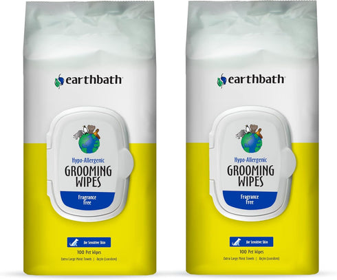 earthbath Hypo-Allergenic Grooming Wipes, Fragrance Free Dog Wipes for Sensitive Skin, 100 Count (2 Pack)