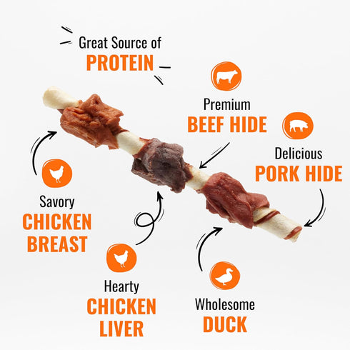 12 Good'n'Fun Triple Flavored Rawhide Kabobs for Dogs, Beef, ounces