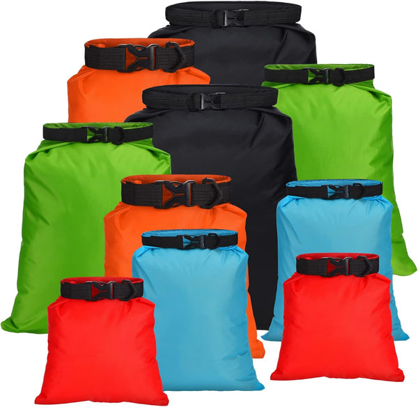 LEIFIDE 10 Pcs Ultralight Dry Bags, Waterproof Lightweight Airtight Bags for Camping, Kayaking, Hiking & Swimming
