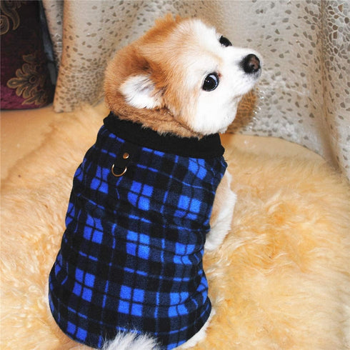 Dog Sweater, Soft Fleece Vest with Leash Ring Pullover Jacket for Small Dogs, Christmas (2XL, Blue Plaid)