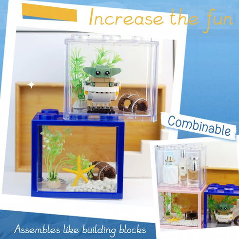 Small 0.6 Gallon Betta Fish Tank Kit, Stackable Mini Aquarium with Gravel & Resin Decorations, Clear Desktop Fishbowl